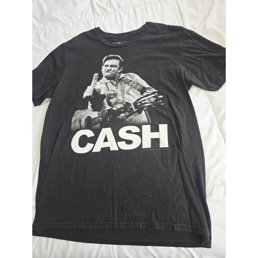 Vtg Jim Marshall L Clothing Men's T-Shirt Black "Johnny Cash" Logo Middle Finger